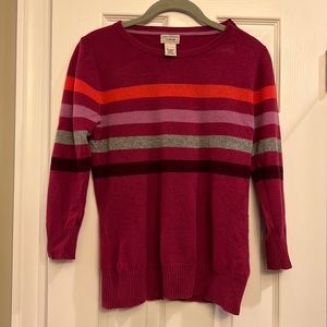LL Bean striped 3/4 sleeve cashmere sweater